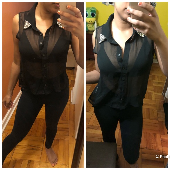 Tops | Black Mesh Button Up Blouse | Poshmark